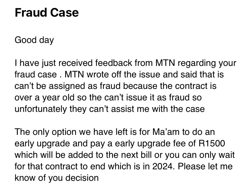 Great stuff <a href="/MTNza/">MTN South Africa</a>  😡😡😡
I DID NOT CONSENT AN UPGRADE!!!!! I only realised my contract was upgradrd when I actually wanted to upgrade. Your 3rd party telesales sucks!!!
