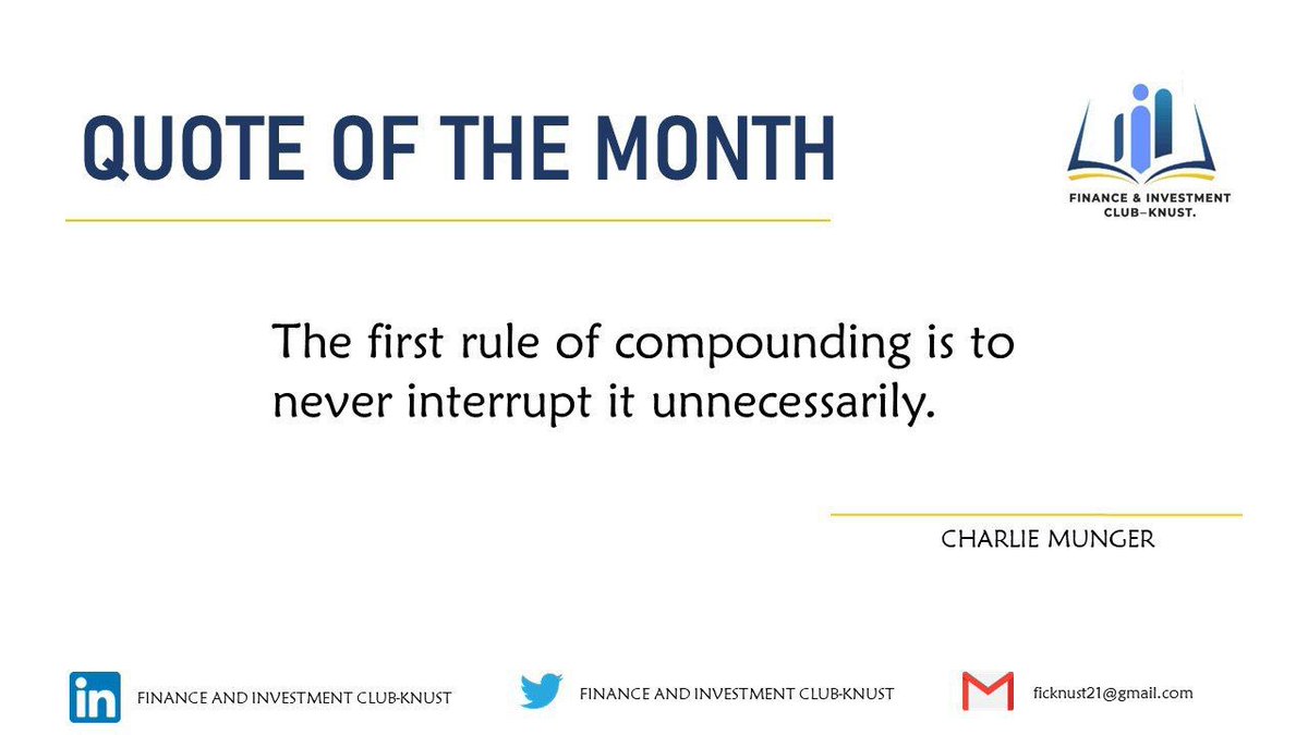 ficknust21's tweet photo. QUOTE OF THE MONTH
We learn an important lesson from an American billionaire investor that we should not touch our investments when the aim is to compound.
#QOTM
#marchquote
#investmentlesson
#compounding https://t.co/7xWworMJt7