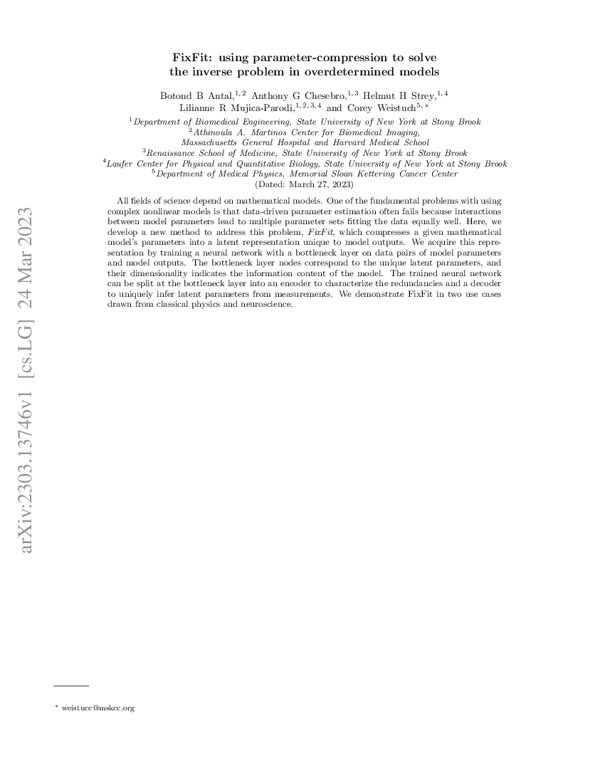 FixFit compresses a given mathematicalmodel's parameters into a latent representation unique to model outputs.
📄 arxiv.org/abs/2303.13746…