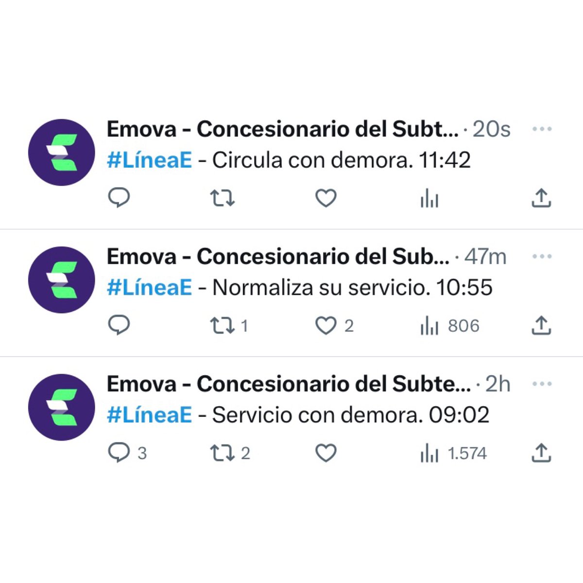 matialv__'s tweet image. #LíneaE: dos veces con demora en un plazo de 3 horas. Todos los días así, es una vergüenza @Emova_arg @horaciorlarreta