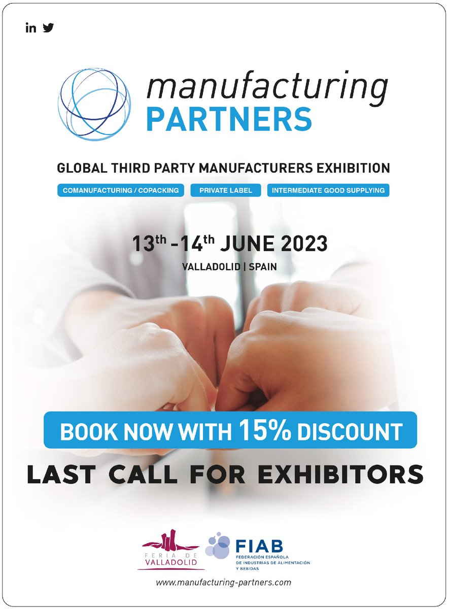 🇪🇸
¿Quieres exponer en #ManufacturingPartners? ¡Últimos días para disfrutar de un descuento exclusivo en tu tarifa! Ponte en contacto con nosotros y te proporcionaremos más detalles.
 
Más info🔗 bit.ly/3FUoDcq