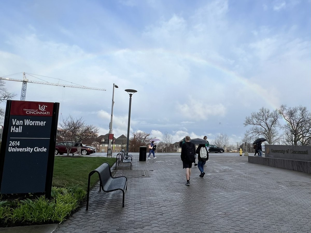 UC Provost (@ucprovost) on Twitter photo Beautiful rainbow over the <a href="/uofcincy/">University of Cincinnati</a> campus this morning. It’s going to be a great week Bearcats! Beautiful rainbow over the <a href="/uofcincy/">University of Cincinnati</a> campus this morning. It’s going to be a great week Bearcats!