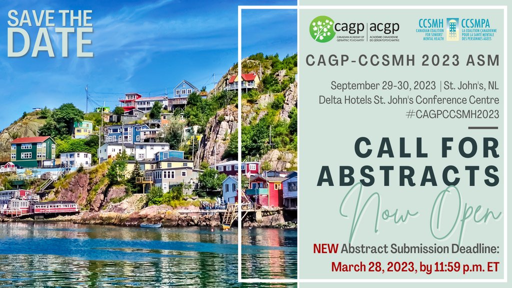 CAGPsych's tweet photo. One day left to submit your abstract for the CAGP-CCSMH 2023 ASM!
Click here for submission guidelines: https://t.co/KfNiHdSCVJ
We look forward to receiving your abstract and seeing you in St John's, Newfoundland!
New Submission deadline: March 28, 2023 https://t.co/OBvWSWSJmw