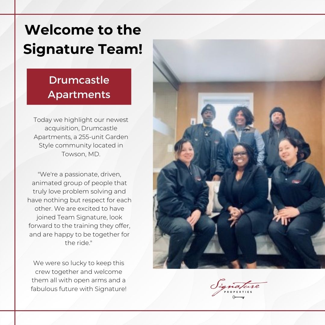 #DrumcastleApartments #MeetTheTeam #MultifamilyApartments #ApartmentHomes #BaltimoreMD #WashingtonDC #MultifamilyHousing #SignatureProperties