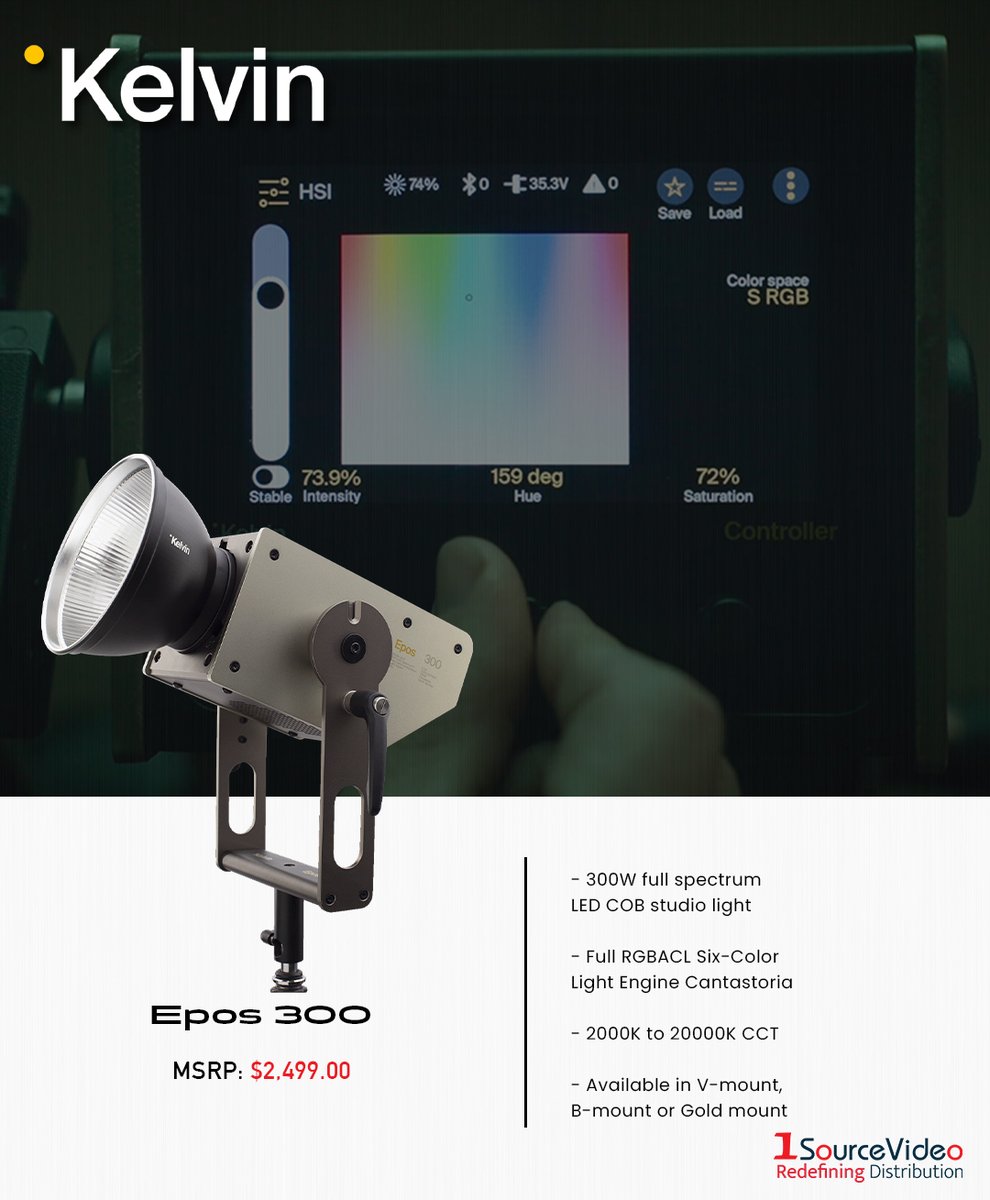1sourcevideo's tweet photo. Kelvin's Epos 300 is a 300W full spectrum LED COB studio light that's made to withstand life on set!
#Kelvin #1SourceVideo #Epos300 #light #LEDlighting #fullspectrumLED #Cantastoria #scandinaviandesign #madeinnorway #filming #filmmaking #filmequipment #RedefiningDistribution https://t.co/xDqJmHBEiq