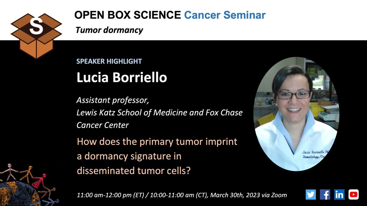 OpenBoxSci's tweet image. OBS #Cancer Seminar 
 📅  Thu, Mar 30, 11 am ET
📝  Primary tumor associated macrophages activate programs of invasion and dormancy in disseminating tumor cells  @luciaborriell 
doi.org/10.1038/s41467… 
👉 Register: us02web.zoom.us/meeting/regist… 
#openscience #dormancy #macrophages