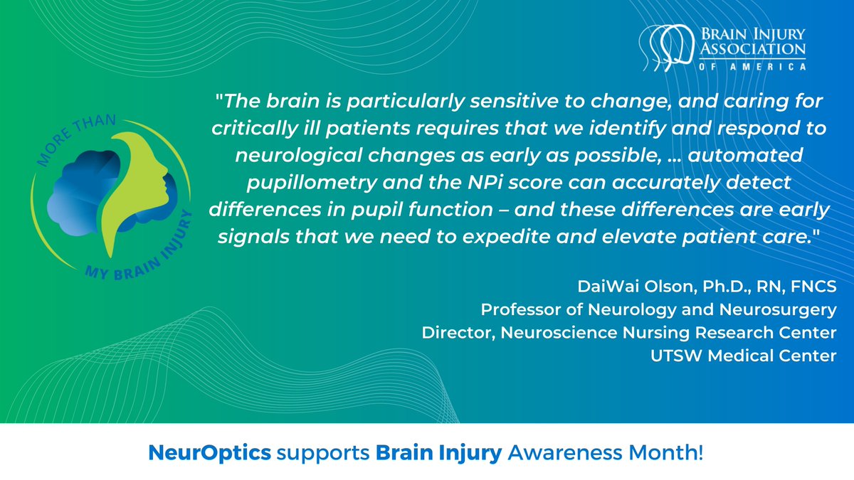 March is Brain Injury Awareness Month. This month and every month, NeurOptics is dedicated to increasing awareness and advocating for improved prevention and treatment for those impacted by Brain Injury.
 
@biaamerica @UTSWBrain #braininjuryawarenessmonth #MoreThanMyBrainInjury