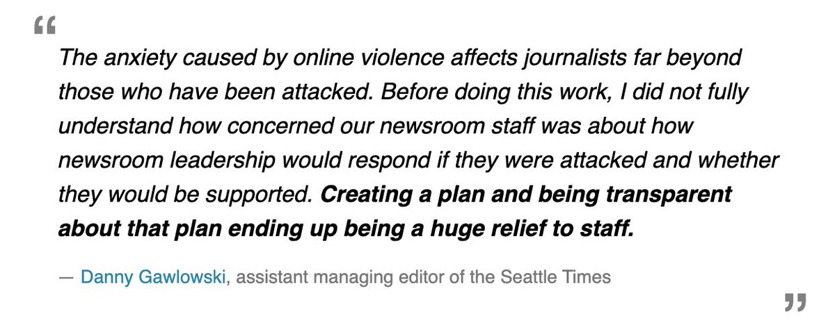 🛡️ Newsrooms have a duty of care to support staff from online violence. 

As part of our partnership with <a href="/IWMF/">International Women's Media Foundation</a>,  this week, we are sharing a step-by-step plan for how newsrooms can improve their policies and procedures around online violence. 
americanpressinstitute.org/publications/a… 1/6
