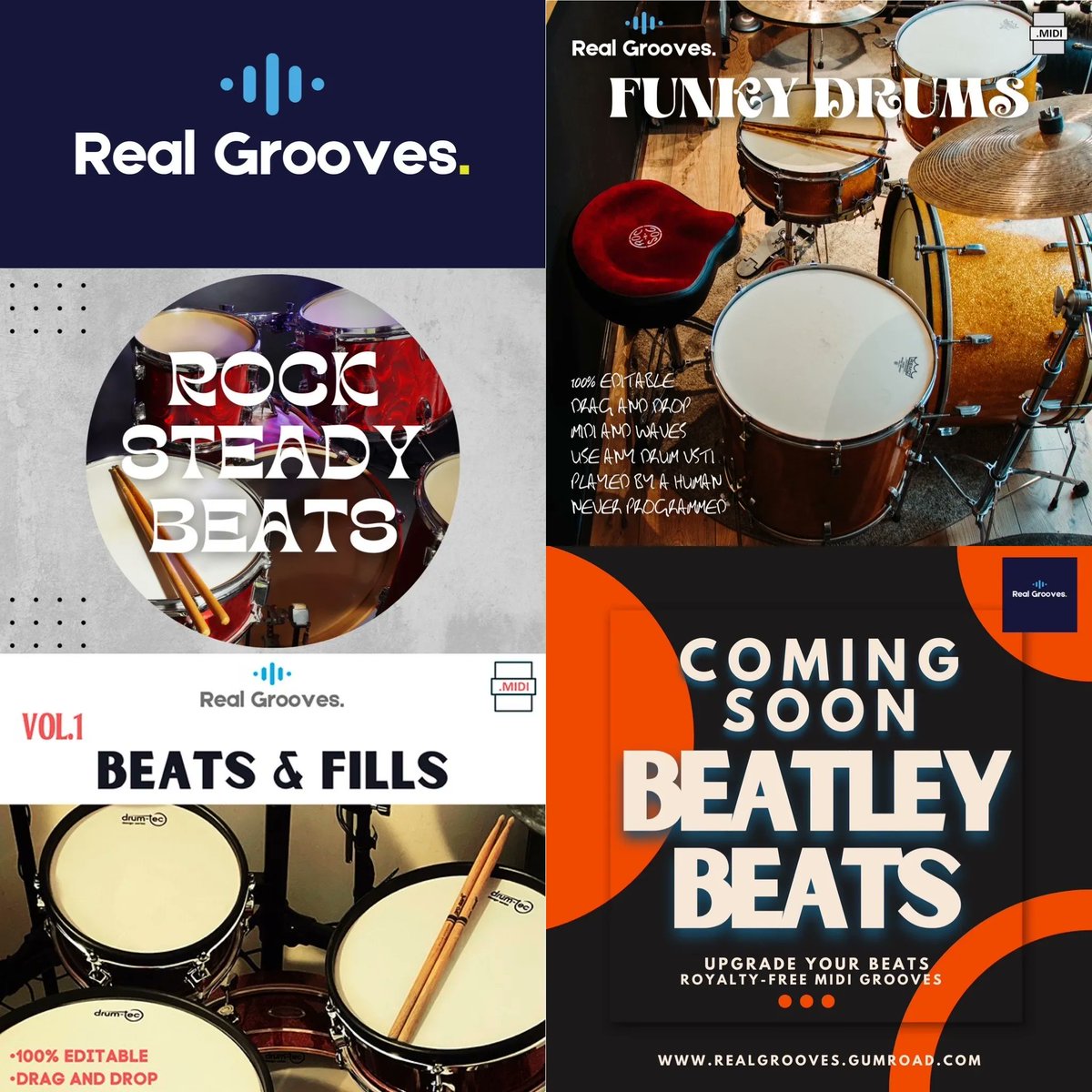 The Funky Drums pack is great for Hip Hop, OG Soul, Sly and Tower of Power type tracks; Rock Steady Beats is perfect for all things Rock, Pop and Indie 
buff.ly/3Z3TkmV

#midigrooves #musicmaker #mididrumtracks #homerecordingstudio #midibeats #midi #realgrooves