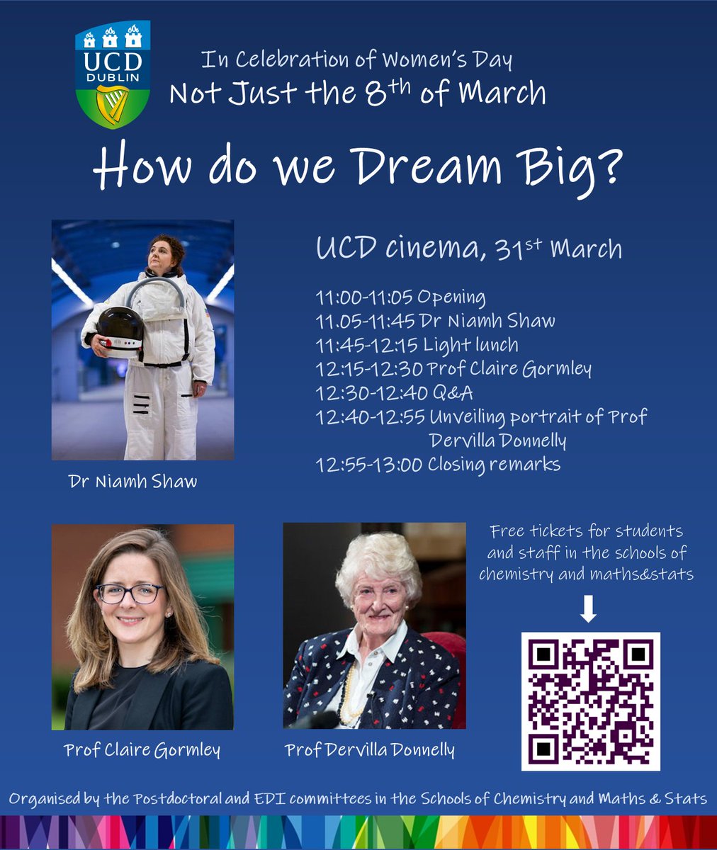 UCD Chemistry (@ucdchemistry) on Twitter photo Please join us for the event "Not Just the 8th of March 2.0: How do we Dream Big?" in celebration of women's day. <a href="/ucdchemistry/">UCD Chemistry</a> <a href="/UCDMathStat/">UCD Maths and Stats</a> <a href="/Dr_Niamh_Shaw/">Dr. Niamh Shaw 🪐🌎☘️</a> <a href="/icgormley/">Claire Gormley</a> #EmbraceEquity
📍UCD cinema 📅31st March🕚 11 am - 1 pm Please join us for the event "Not Just the 8th of March 2.0: How do we Dream Big?" in celebration of women's day. <a href="/ucdchemistry/">UCD Chemistry</a> <a href="/UCDMathStat/">UCD Maths and Stats</a> <a href="/Dr_Niamh_Shaw/">Dr. Niamh Shaw 🪐🌎☘️</a> <a href="/icgormley/">Claire Gormley</a> #EmbraceEquity
📍UCD cinema 📅31st March🕚 11 am - 1 pm