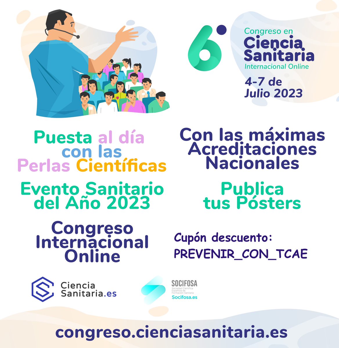 PTcae's tweet photo. 🔔🚨🚨🚨😎Buenos días, os quería presentar el https://t.co/MobCy3P9C6
con el código de descuento PREVENIR_CON_TCAE os bonifica un 10% en la inscripción del Congreso.
tenéis que introducirlo en el apartado de “código de afiliación” a la hora de realizar el registro https://t.co/AxZnPSQyQl