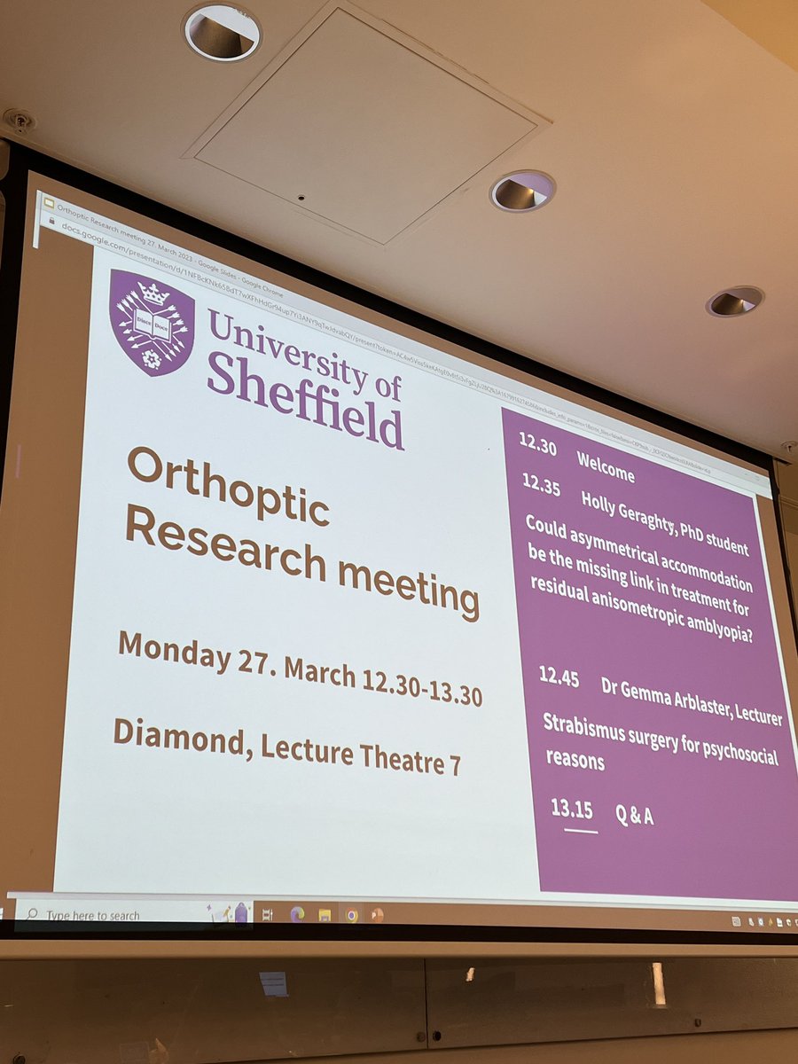 Lovely to present today at the <a href="/sheforthoptics/">Orthoptics | University of Sheffield</a> Orthoptic Research Meeting along with <a href="/g_arblaster/">gemma</a> 👏🏼👏🏼

#PhD #AcademicChatter #phdchat