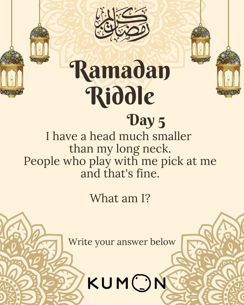 kumonbahrain's tweet photo. Ramadan Riddle, Day 5
What am I?

#RamadanRiddle #KumonBahrain #KumoninBahrain #puzzle #Ramadan #Ramadan2023 #RamadanH1444 #Bahrainramadan #learningdoesntstop #fasting #eid #eid2023 #ramadankareem #afterschoolmaths #afterschoolEnglish #learnEnglish #read https://t.co/PuD6FFausS