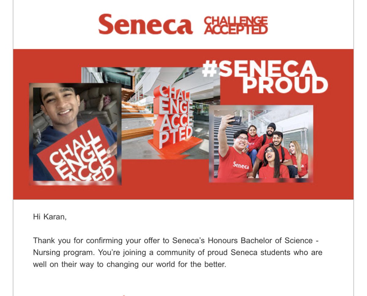 Just accepted my offer of admission to the Nursing bridge program at @SenecaCollege so excited for the Fall #senecaproud #ChallengeAccepted #StartAtSeneca