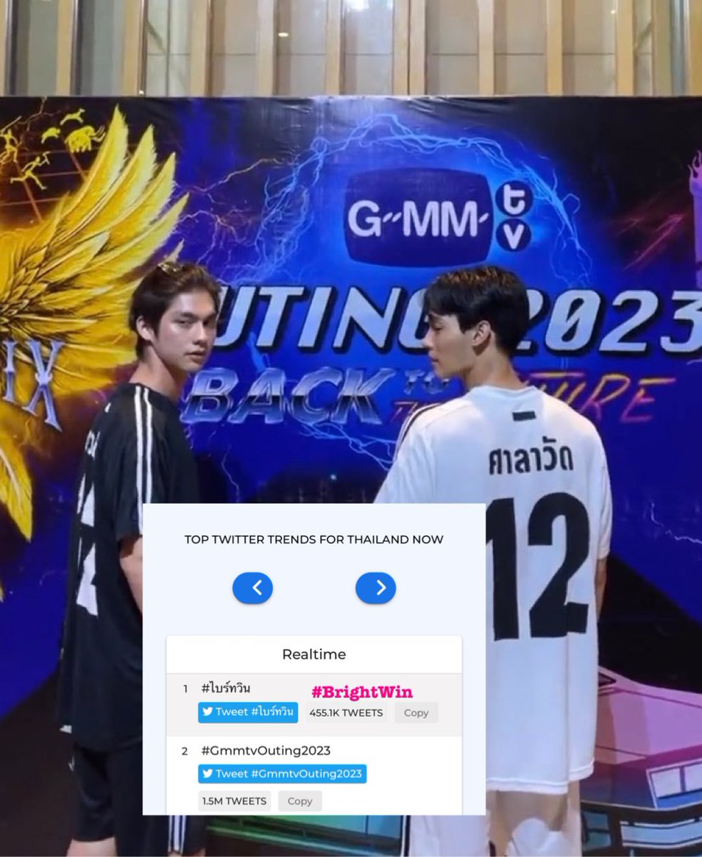 Jackhangu's tweet photo. TOP 1 TRENDS THAILAND 

#ไบร์ทวิน  (BrightWin) 

 #GMMTVOuting2023 https://t.co/AJ2wMHNCPt