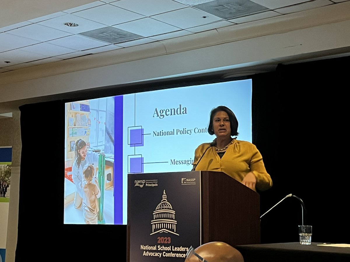 EdCosentino11's tweet photo. Ruthanne Buck and Ami Gadhia brief @NAESP and @NASSP leaders about the state of the educational policy landscape to kick off the 2023 National School Leaders Advocacy Conference. #PrincipalsAdvocate Advocate https://t.co/Mk4wTYV7aL