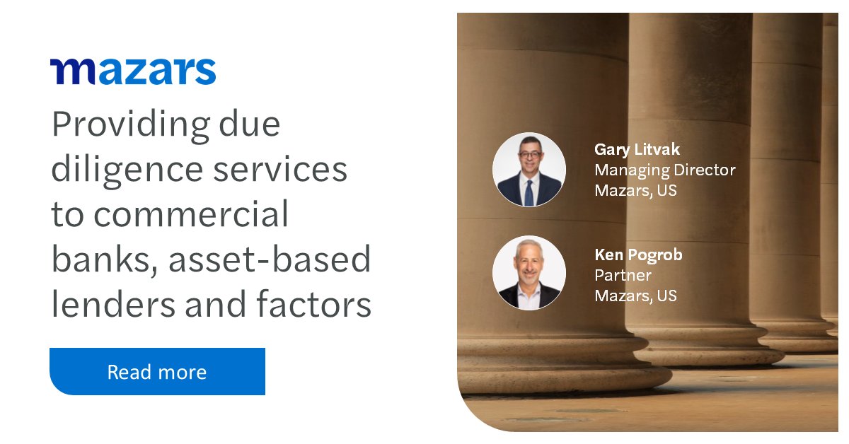 Globalization and adherence to new standards are rapidly changing the way business is conducted. Managing Director Gary Litvak and Partner Ken Pogrob explain to The Secured Lender how Mazars and its Lender Services Group help clients adapt.
Read more: maza.rs/6015g6SRT