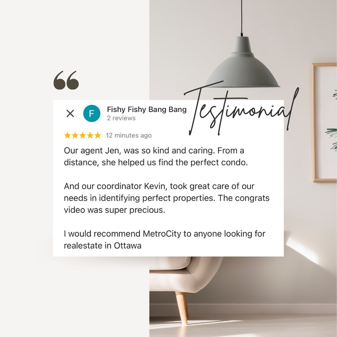 Looks like it's Testimonial Time ❤️‍🔥

Thank you Roc for your kind words! Our happy clients are our motivation every day. 

#Testimonial #HappyClients #OttawaRealEstate