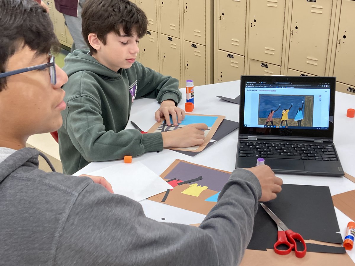 WJCCSchools's tweet photo. @JBMS_WJCC Visions students learned about Jacob Lawrence, Harlem Renaissance painter, and the Great Migration in the 1920s with hands-on projects. We are very proud of our students for producing both great art and thoughtful labels!
#WeAreWJCC https://t.co/Pvk5GH1FfY