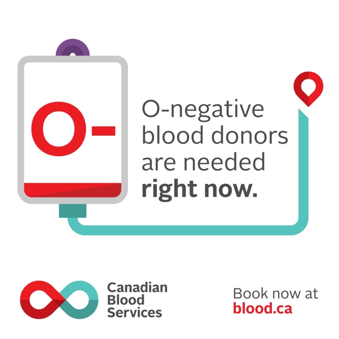 There’s need for O-negative. If you have this blood type, please consider booking an appointment, and help bring Canada’s O-negative blood inventory to a healthy level. 

Book now at the link in our bio.

#BloodForLife #CanadasLifeline