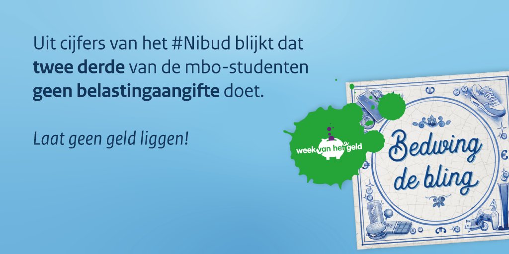 Belastingdienst's tweet photo. We doen mee met de Week van het geld van @Wijzeringeld! Speciaal voor mbo-studenten bieden we vanaf nu gastlessen aan over de belastingaangifte. Lees meer over deze gastles en vraag 'm nog het hele jaar aan via https://t.co/m21VVuDn0L
#weekvanhetgeld2023 https://t.co/3fa0Cv2Jho