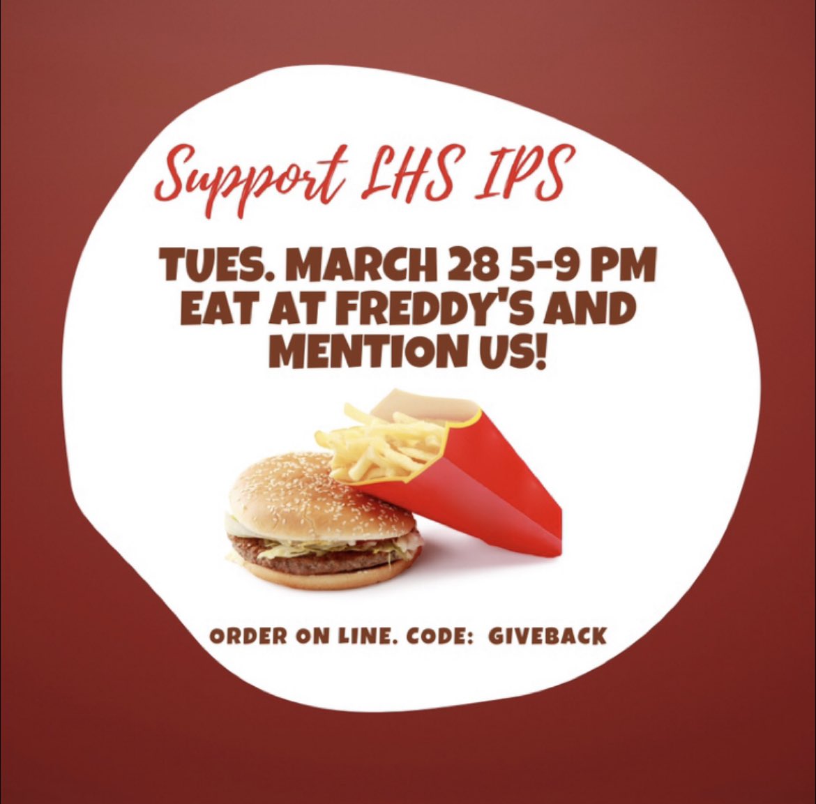 Stop by tomorrow at Freddy’s and get some food then go support your LHS athletics!