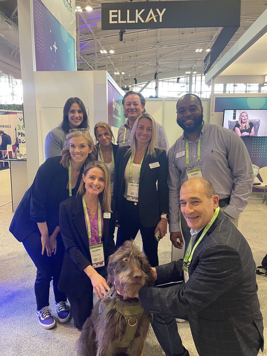 InterlaceHealth's tweet image. Captain visited the Interlace Health booth (1820) at #vive2023!  🐾  Thank you @ThisWeekHealth for supporting @AlexsLemonade!   💛