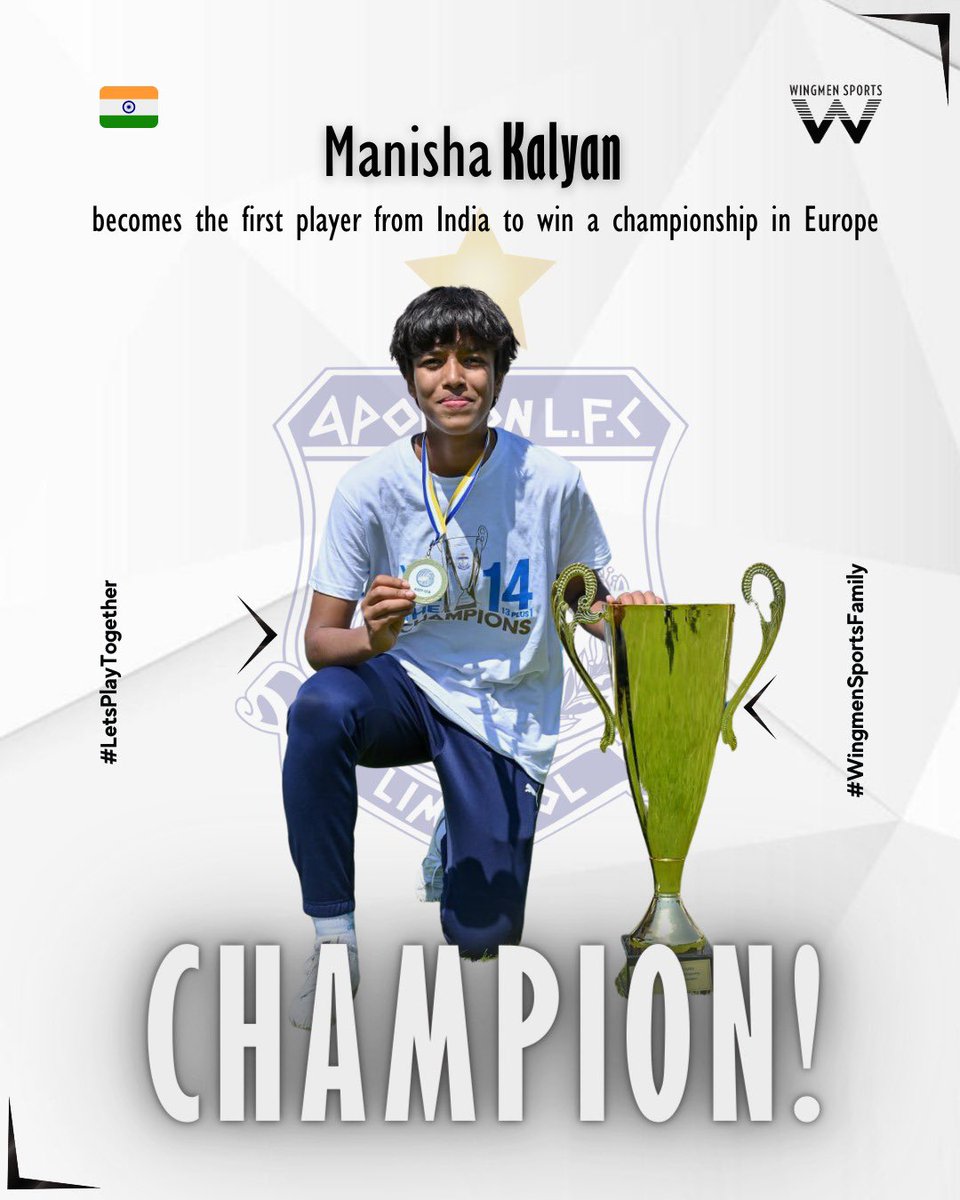 Congratulations to our <a href="/Wingmensports/">Wingmen Sports</a> player, 🇮🇳 Manisha Kalyan, on winning the Cyprus Women’s league! 🤙🏾

✅ First Indian player to win a championship in Europe! ✨

#WingmenSportsFamily #WomensFootball #WomensFootball #LetsPlayTogether #India #ShePower