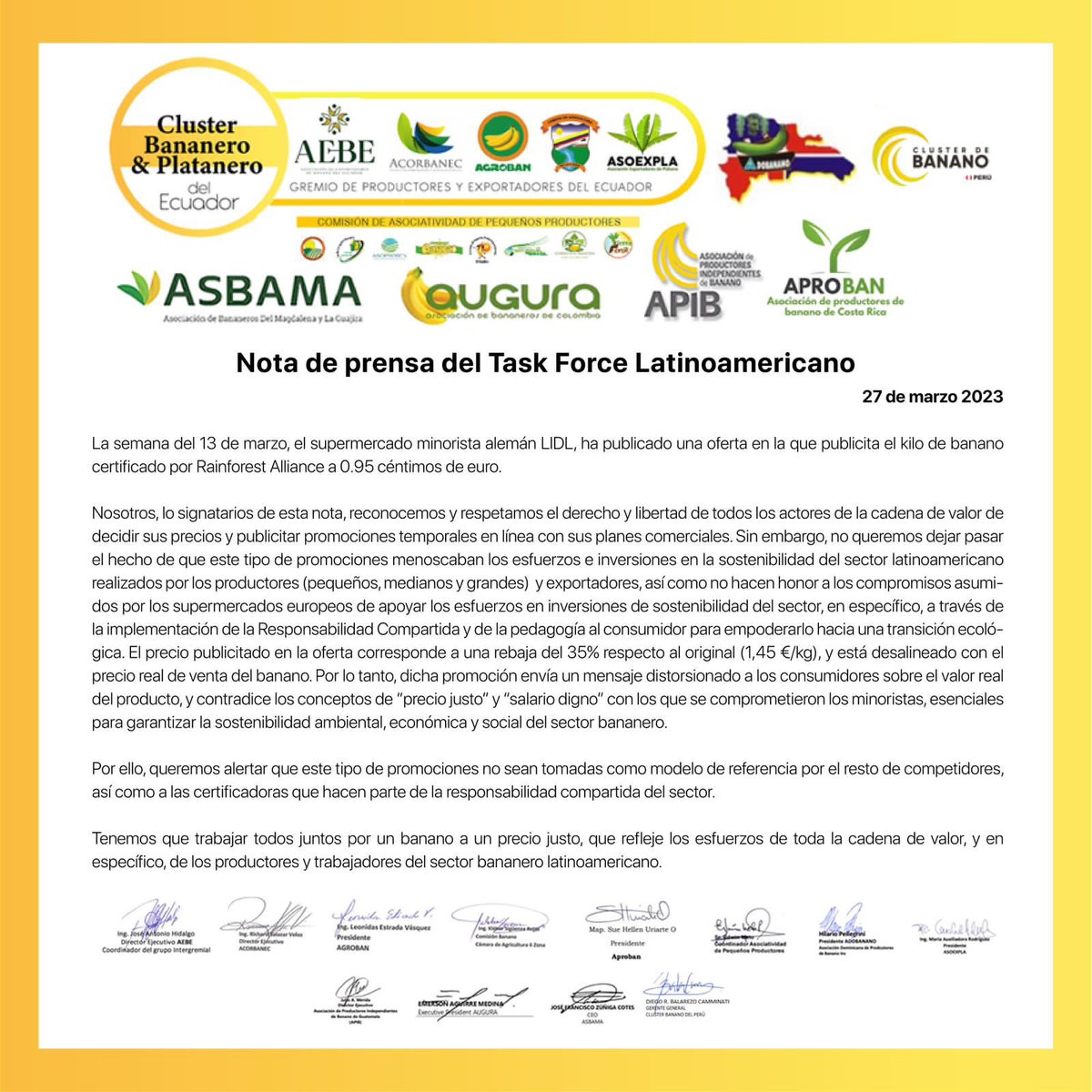 🚨🚨🚨 Nota de prensa del Task Force Latinoamericano #ResponsabilidadCompartida <a href="/RnfrstAlliance/">Rainforest Alliance</a> <a href="/CLACFairtrade/">CLAC -Fairtrade</a>