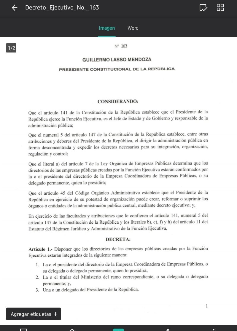 santidavid's tweet photo. Antes del Decreto 163 (18 agosto 2021), los directorios de las empresas públicas fueron presididos por los ministros rectores respectivos.
Ahora el gobierno intenta culpar este diseño institucional (concentrar todas las presidencias de directorios de todas las EP en @EMCOEP) en una reforma de la ley de empresas públicas de 2017, PERO
Basta ver las actas de las sesiones de los directorios entre 2017 y 2021: todas fueron presididas por el ministro rector.
El ÚNICO que concentró de TODAS las presidencias de los directorios fue Hernán #LuqueLecaro: antes de él EMCO no presidía los directorios.
El decreto 462 de Lenin abordó el tema de la contradicción entre los artículos 7 y 8 de la ley de empresas públicas.
La conducta criminogénica fue suscribir el decreto 163, que se emitió ex profeso para LuqueLecaro, quien fue nombrado 12 julio 2021: apenas un mes 6 días antes del decreto 163.
Le asignaron TODAS las presidencias de todos los directorios ex profeso.
(Las actas están en las páginas LOTAIP de c/empresa pública)
