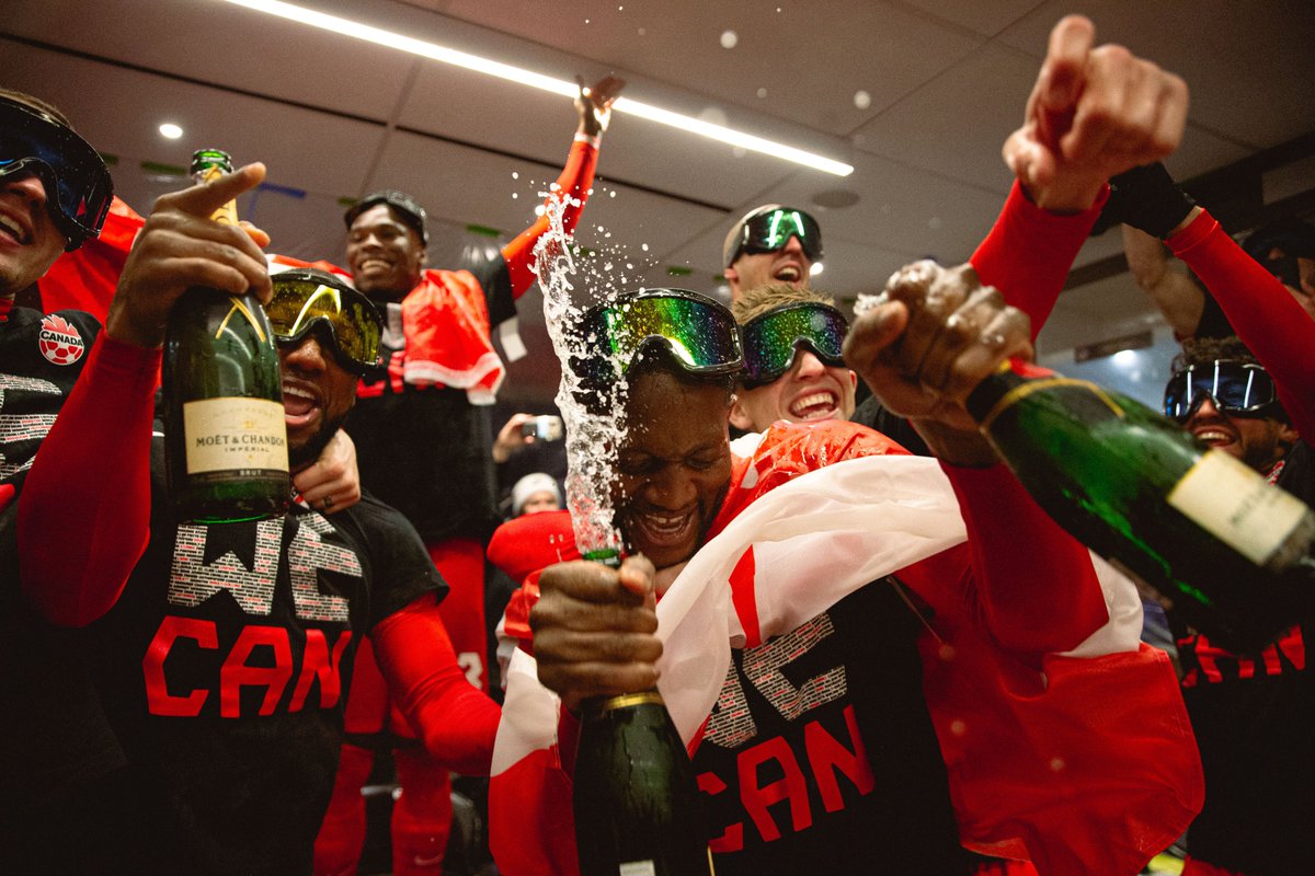 CanadaSoccerEN's tweet photo. On this day last year, Canada qualified for their first Men's FIFA World Cup in 36 years 🇨🇦

And what a day it was.

#WeCAN https://t.co/oL5ikWkW1D