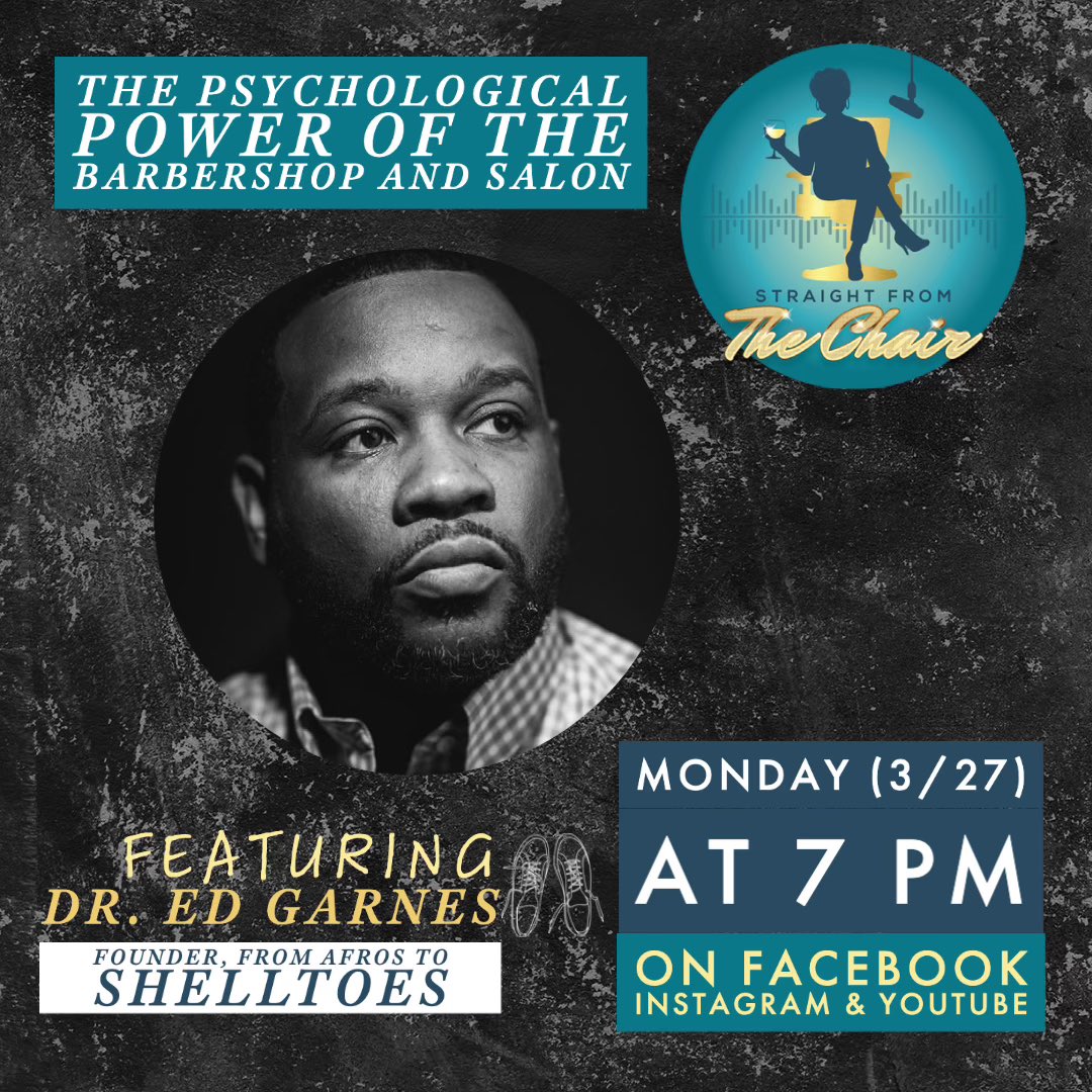 Dr. Ed Garnes (@dredgarnes) on Twitter photo 7pm this eve !!! <a href="/dredgarnes/">Dr. Ed Garnes</a> joins Straight From The Chair ( via Instagram, Facebook, and YouTube live) with Crystal Gresham Giles to discuss the Psychological Power of the Barbershop and Salon. #blackpsychology #blackmen #blackmentalhealth #barbershop 7pm this eve !!! <a href="/dredgarnes/">Dr. Ed Garnes</a> joins Straight From The Chair ( via Instagram, Facebook, and YouTube live) with Crystal Gresham Giles to discuss the Psychological Power of the Barbershop and Salon. #blackpsychology #blackmen #blackmentalhealth #barbershop