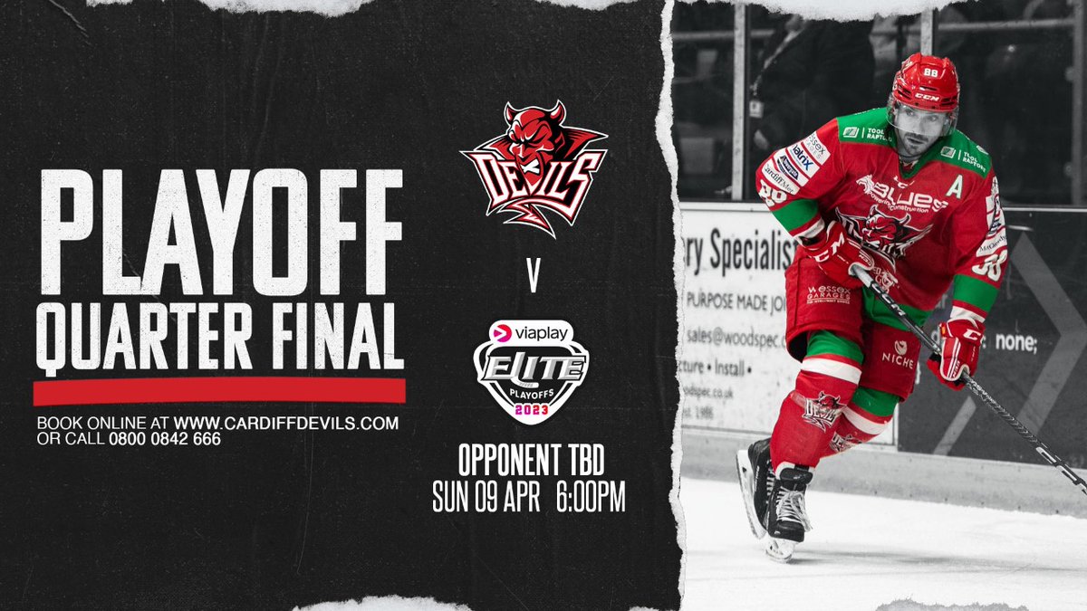 cardiffdevils's tweet photo. 𝗣𝗟𝗔𝗬𝗢𝗙𝗙 𝗤𝗨𝗔𝗥𝗧𝗘𝗥𝗙𝗜𝗡𝗔𝗟 😈🏒

We host our home playoff game on Easter Sunday – and tickets go on sale 9am Tuesday

Here’s everything you need to know 👉 https://t.co/OJIBPtILgL

#LetsGoDevils https://t.co/76WlKgwpfy