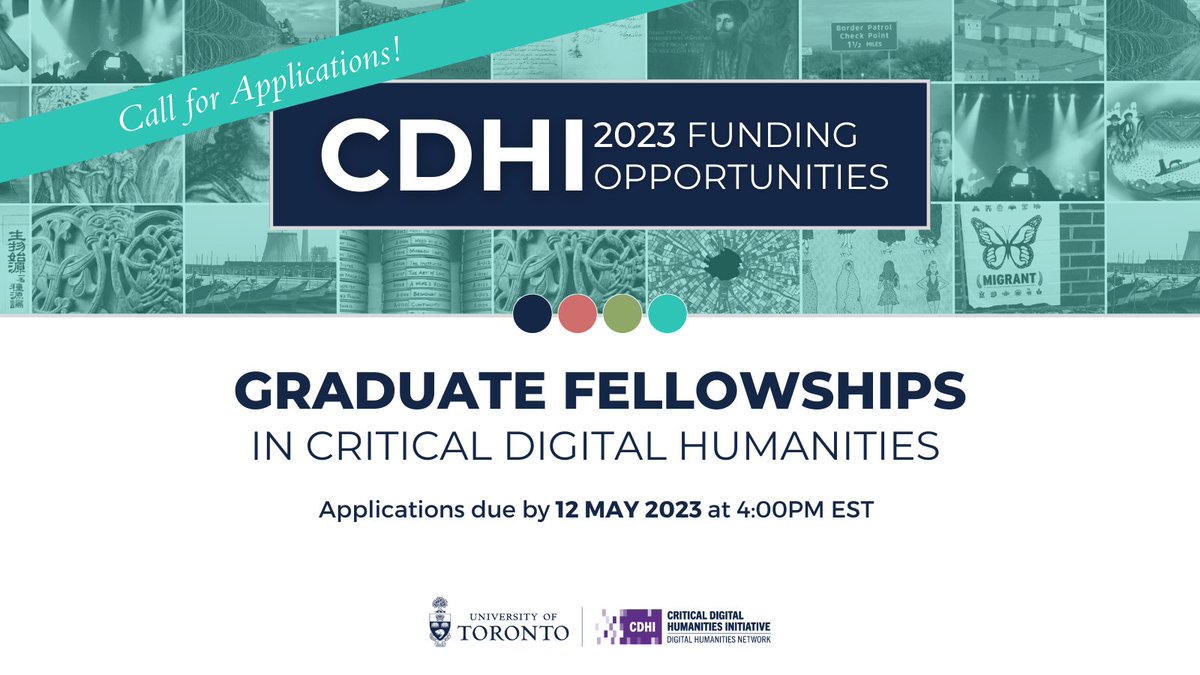 📣 NEW! CDHI is pleased to offer graduate fellowships in critical #DigitalHumanities. The Graduate Fellowship Program will support a small interdisciplinary cohort of #UofT PhD candidates for the 2023-24 academic year.

• APPLY BY MAY 12
• LEARN MORE: uoft.me/924