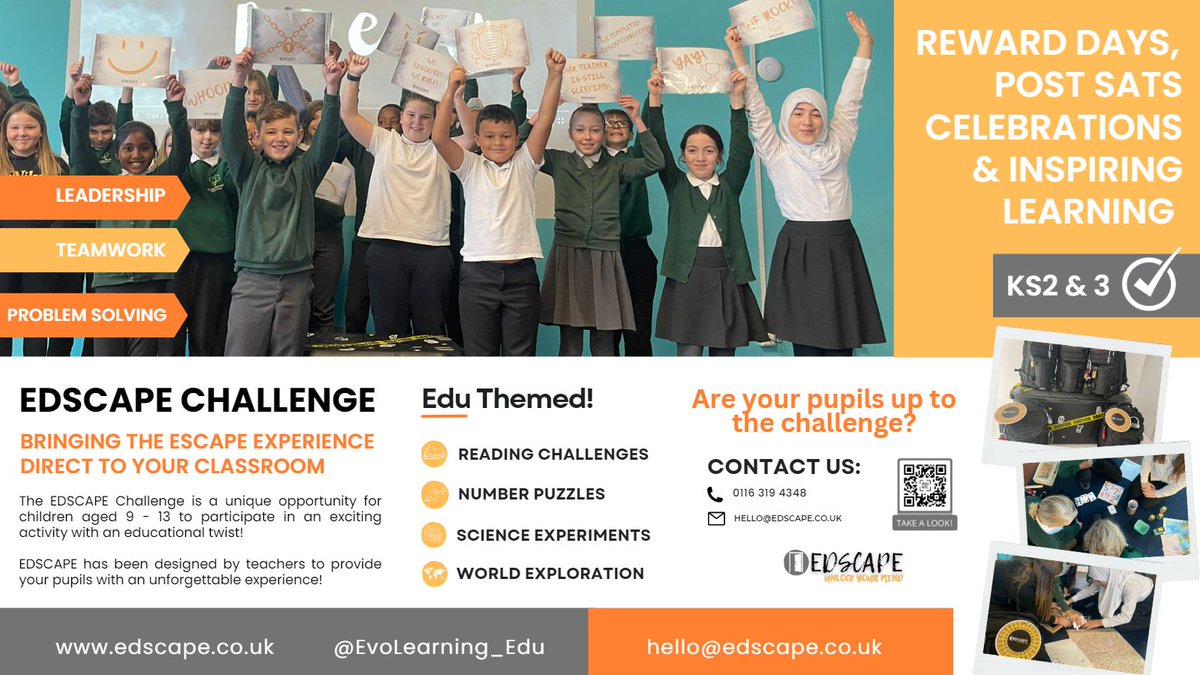 EDSCAPE Challenge is great for growing teamwork, leadership and problem solving skills whilst having fun and trying something a little different! Children get a buzz from working with their friends to find the antidote and rescue their teacher!