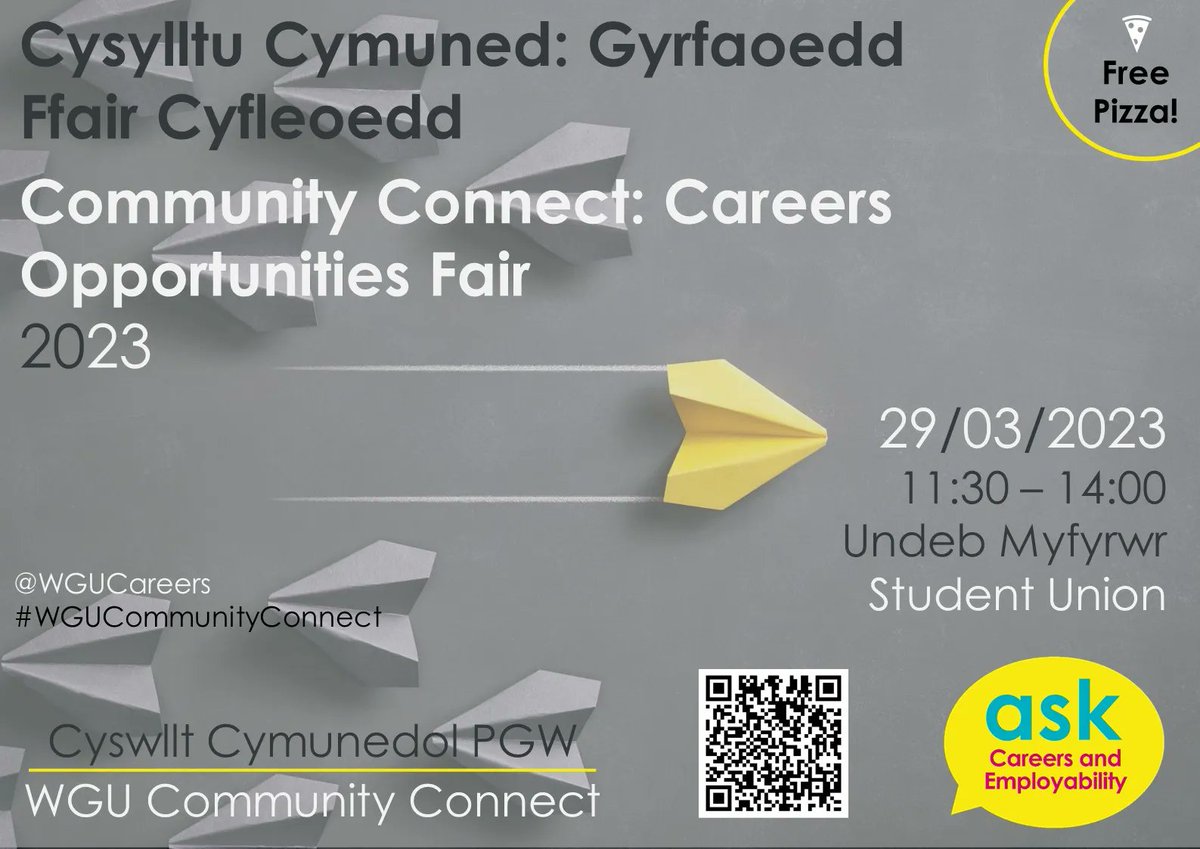 This Wednesday: Careers Opportunities Fair!

📅 29th March
⏰ 11:30am-2pm
📍 SU Building

Find paid and unpaid work opportunities with a range of employers and organisations. It's #free to attend!

Organised by @WGUCareers 

#careers #job #uni #students #fair #event #networking