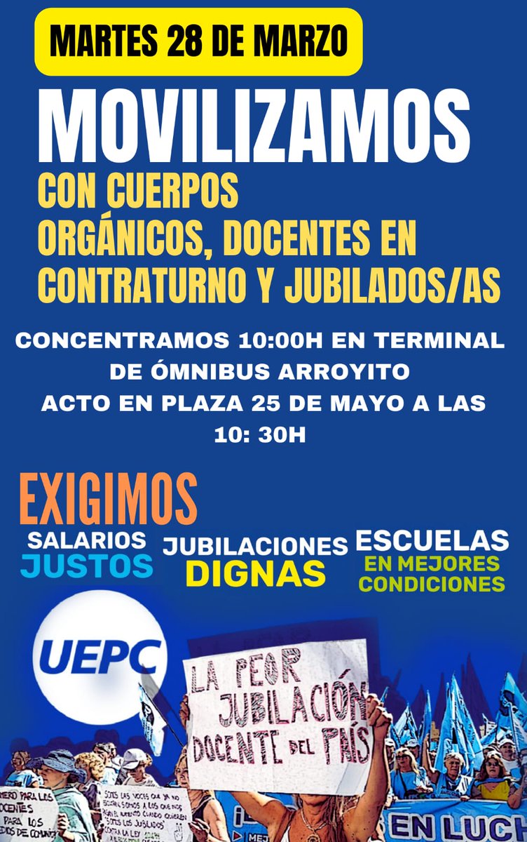 RaspoPaola's tweet photo. #Schiaretti
#Exigimos
#JubilacionesDignas
#SalariosJustos
#EscuelasEnMejoresCondiciones
#Martes28 #Movilizamos #Arroyito
#UEPC https://t.co/dZ1gAtwHZL
