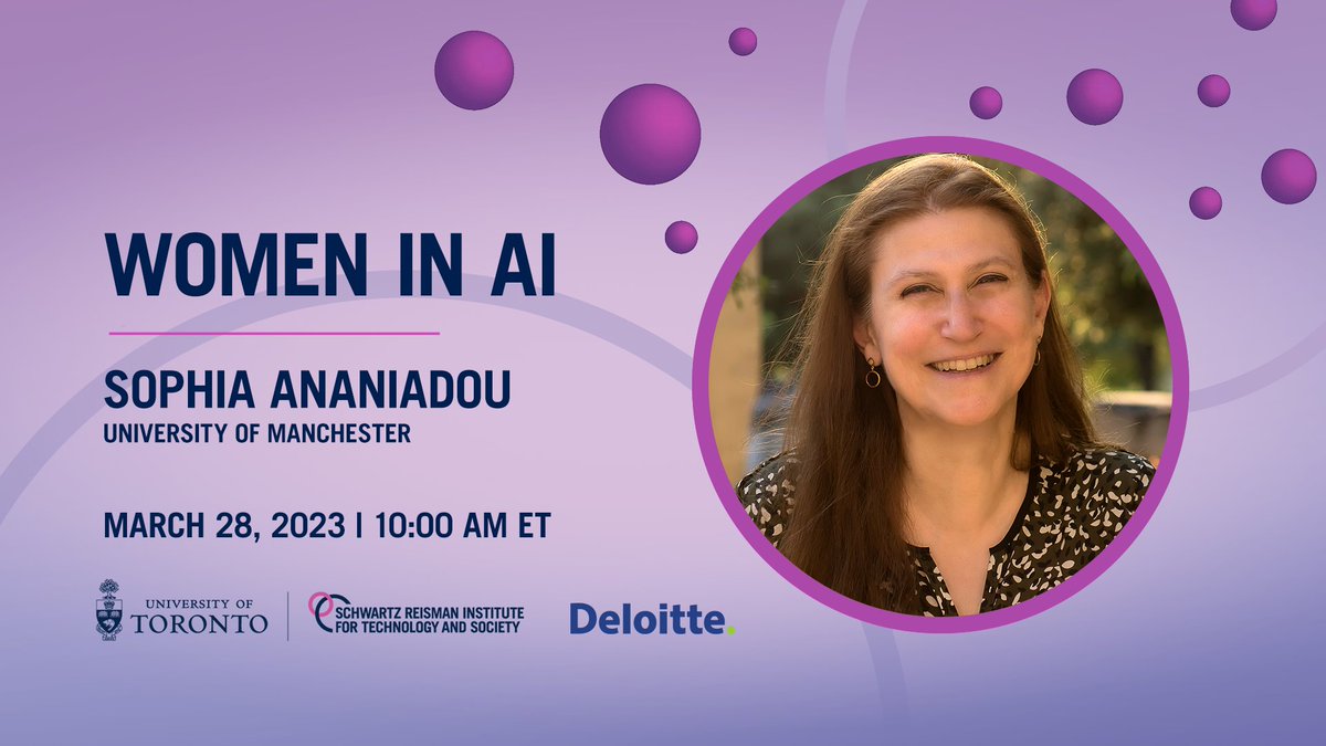 Schwartz Reisman Institute (@torontosri) on Twitter photo 🗓️ Tuesday March 28th, 10:00 AM ET, online: Women In AI presents <a href="/SAnaniadou/">Sophia Ananiadou</a> of <a href="/UniversityManch/">UniversityManchester</a> and <a href="/nactem_unimcr/">NaCTeM @ManUni</a>, on natural language processing for biomedicine. Co-presented with <a href="/Deloitte/">Deloitte</a>. #NLP #WomenInAI
🔗 Register: bit.ly/ananiadou 🗓️ Tuesday March 28th, 10:00 AM ET, online: Women In AI presents <a href="/SAnaniadou/">Sophia Ananiadou</a> of <a href="/UniversityManch/">UniversityManchester</a> and <a href="/nactem_unimcr/">NaCTeM @ManUni</a>, on natural language processing for biomedicine. Co-presented with <a href="/Deloitte/">Deloitte</a>. #NLP #WomenInAI
🔗 Register: bit.ly/ananiadou