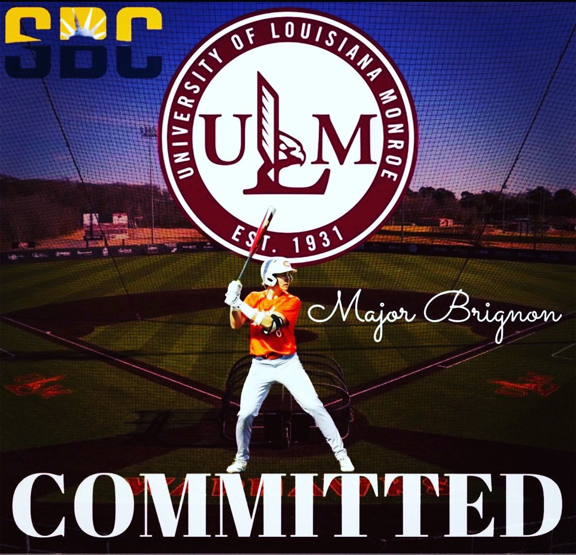 majorbrignon's tweet photo. I am blessed to announce that I will be furthering my academic and baseball career at Louisiana Monroe University! I would like to thank God for blessing me with the ability, my family, teammates and every coach that has helped me along the way. https://t.co/O6tQ0N4O66
