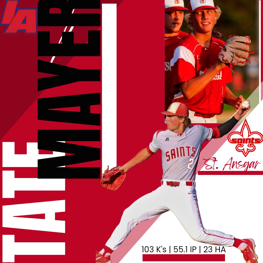 49 days until week 1! In honor of that we look at <a href="/StAnsgarBASE/">St. Ansgar Baseball</a>, hurler Tate Mayer (<a href="/Tate_mayer/">Tate</a>): ranked 49th in IA in IP across '22.
One of only 3 IA pitchers to toss 100+ K's with 55 IP or less. 🤯🤯🤯
Lets get this season started!
#iahsbb 
📸's: Globe Gazette