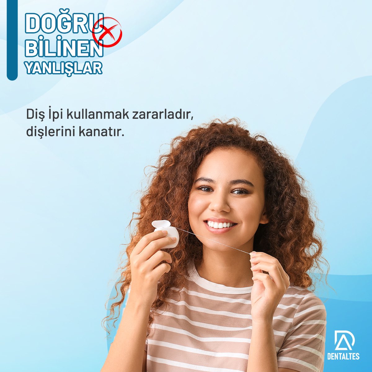 dentaltes's tweet photo. Diş ipi kullanımı dişlerin ve diş etlerinin temizliği için çok ama çok önemlidir. Dişlerin temizliği için diş ipi kullanımı mutlaka gerekir. Diş fırçalamak diş yüzeylerini temizlerken, diş aralarında kalan plaklara sebep olur. https://t.co/jP30E4NuFF