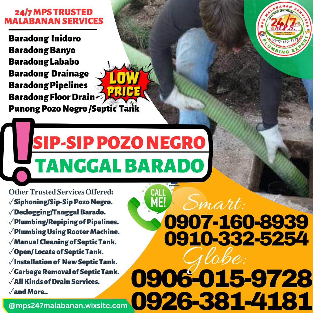 MalabananMps's tweet image. 📍ALL AREAS IN METRO MANILA✅️
📌MALABANAN TRUSTED SERVICES 
☎️0910-332-5254 ☎️0907-160-8939
📞 0906-015-9728 📞 0926-381-4181

#Siphoning #Plumbing 
#Declogging #MalabananServices 
#MalabananTanggalBaraCR 
#MalabananSipsipPozoNegro 
#MalabananSiphoningSepticTank