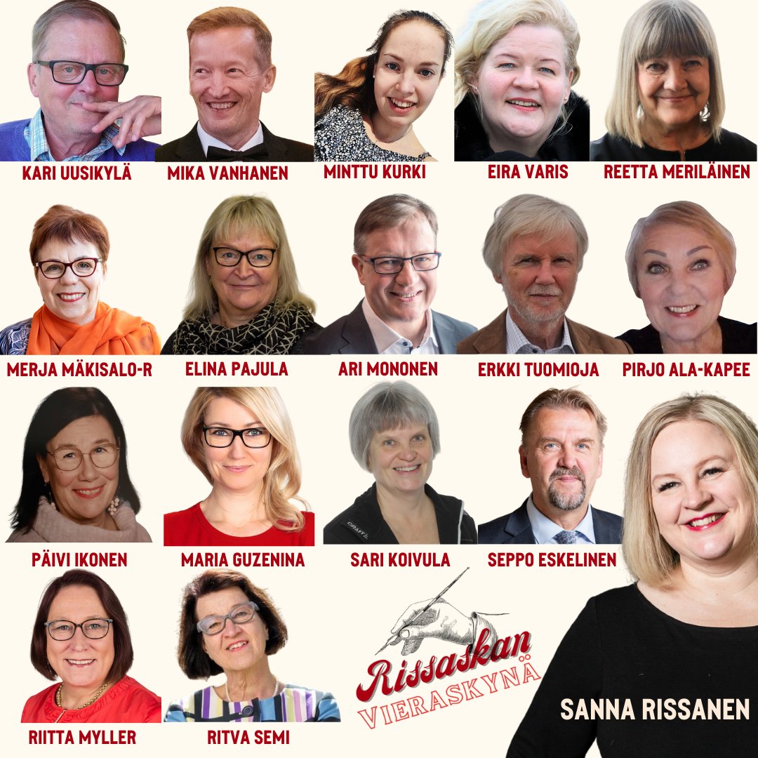16 upeaa vieraskynää! KIITOS: Kari Uusikylä, @Treemastermika Minttu Kurki <a href="/VarisEira/">Eira Varis</a>  <a href="/ReettaMeri/">Reetta Meriläinen</a>  , <a href="/merjamakisalo/">Merja Mäkisalo-Ropponen</a>, <a href="/ElinaPajula/">Elina Pajula</a>  <a href="/AriMononen/">Ari Mononen</a>  <a href="/TuomiojaErkki/">Erkki Tuomioja</a>  Pirjo Ala-Kapee, Päivi Ikonen, <a href="/Guzenina/">Maria Guzenina</a>  Sari Koivula,  Seppo Eskelinen, Riitta Myller ja <a href="/varhaiskasvatus/">Ritva Semi</a> Ritva Semi!
