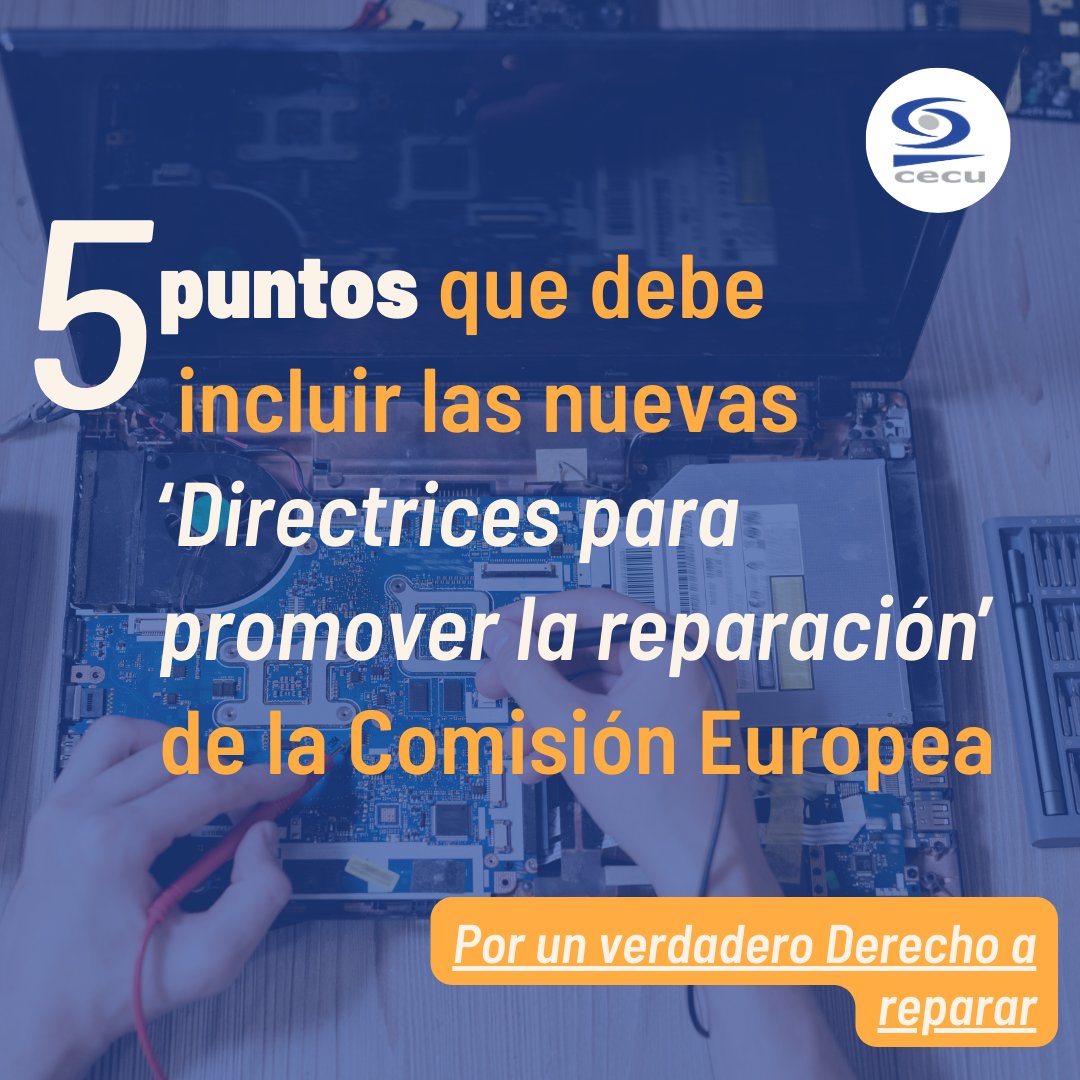 CECU (@cecuconsumo) on Twitter photo 🗣️La <a href="/EU_Commission/">European Commission</a> avanza hacia un #DerechoAReparar con sus nuevas ‘Directrices para promover la reparación’.👏Es positiva la introducción de registros en línea para reparadores,que tengan acceso a piezas de repuesto e información sobre reparación. Pero,necesitamos MÁS cambios⤵️ 🗣️La <a href="/EU_Commission/">European Commission</a> avanza hacia un #DerechoAReparar con sus nuevas ‘Directrices para promover la reparación’.👏Es positiva la introducción de registros en línea para reparadores,que tengan acceso a piezas de repuesto e información sobre reparación. Pero,necesitamos MÁS cambios⤵️