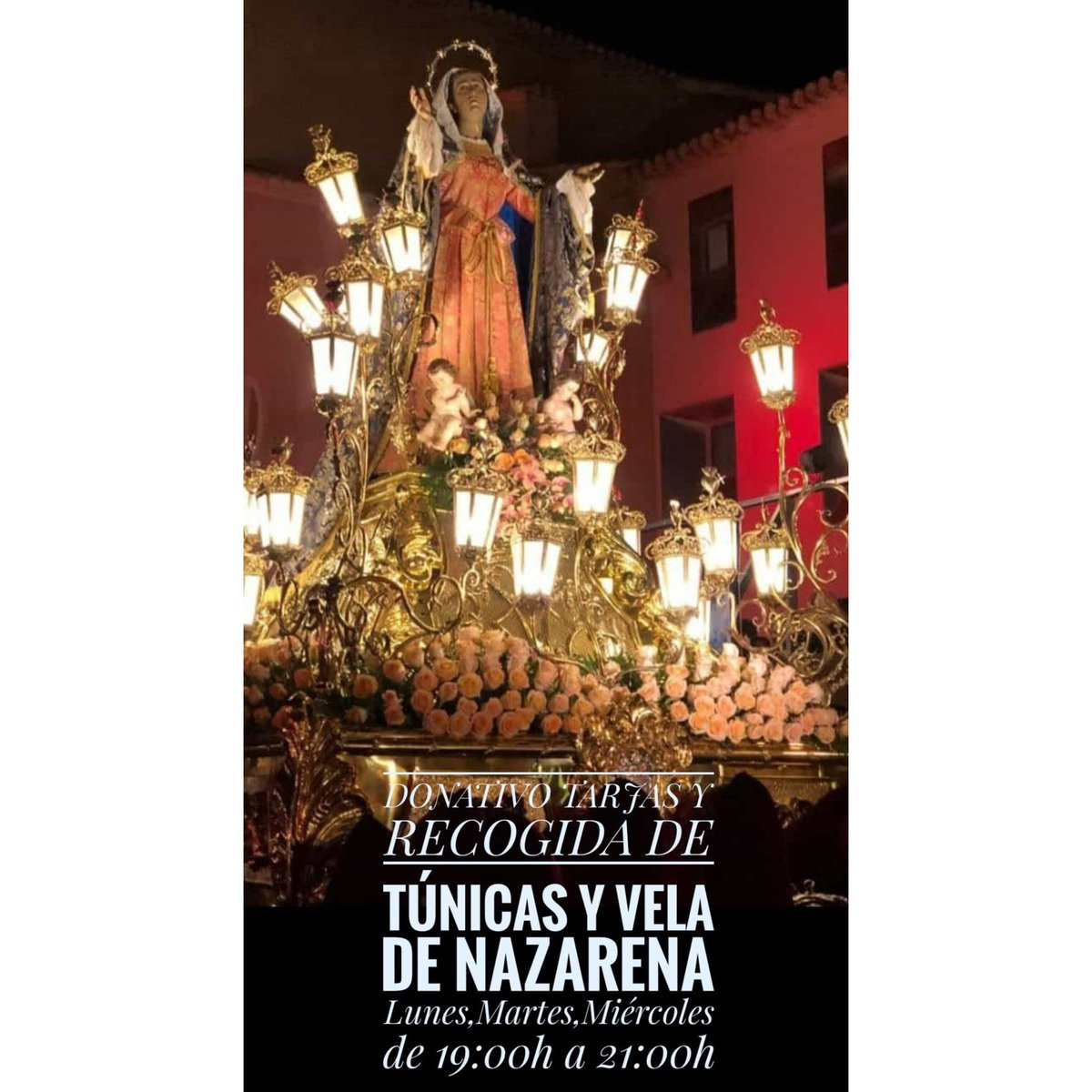 TÚNICAS 

Reparto de túnicas y entrega de vela al Tercio Nazareno hoy lunes, mañana martes y miércoles (27, 28 y 29 de marzo), de 19 a 21h en el cuarto de la Cofradía de la Casa-Museo de la Semana Santa de Cieza.