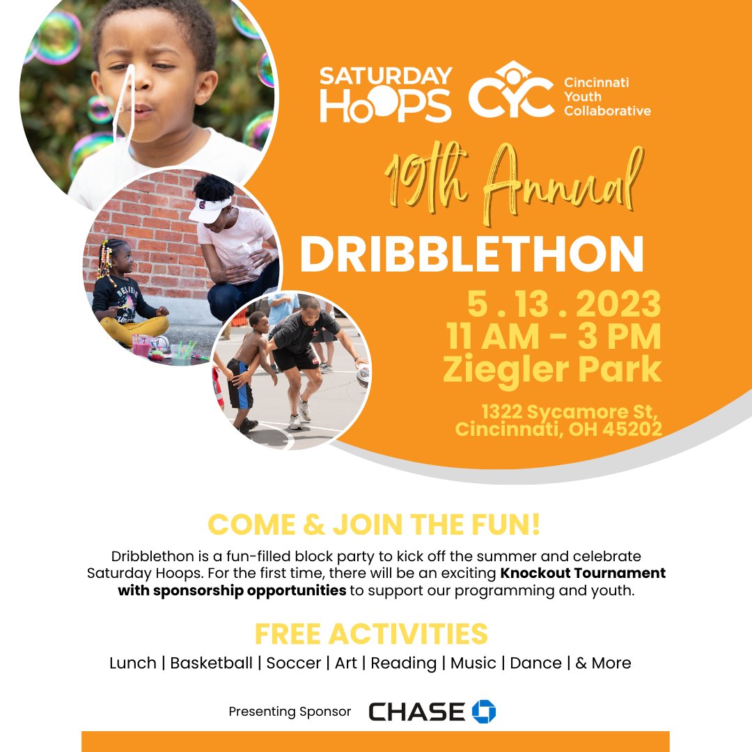 SAVE THE DATE! The 19th Annual #Dribblethon will take place on 513 DAY, May 13th at Ziegler Park. Stay tuned for the details as we share exciting additions to this year's event including our brand new Knockout Tournament. #BrighterFutures #AchievingDreams #SaturdayHoops