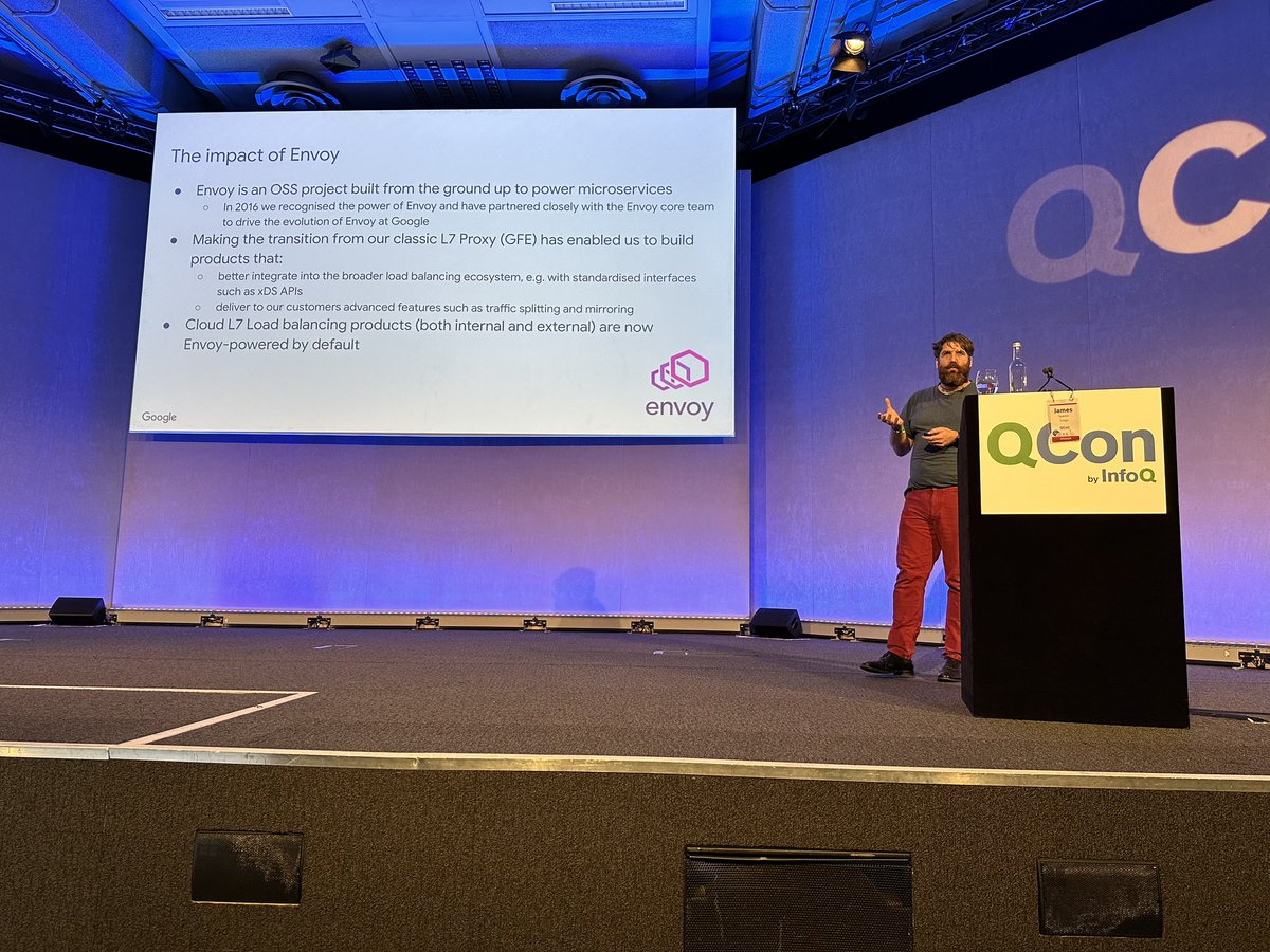 Learning about how Google’s L7 ingress component was replaced with @EnvoyProxy from James Spooner at Google at #QConLondon