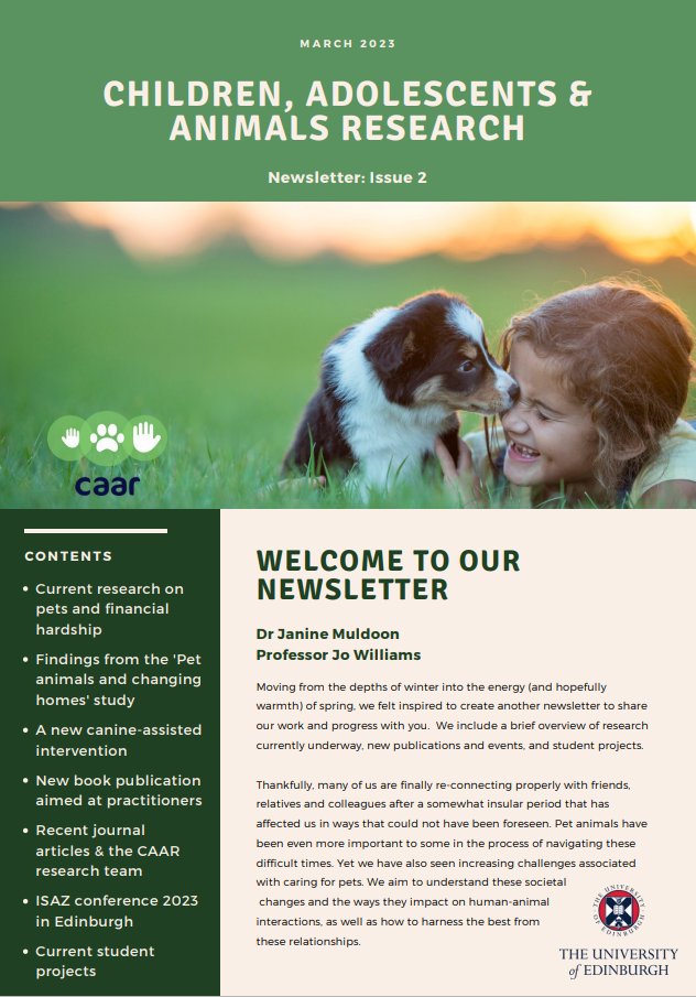 Good morning🌞 Wishing everyone a lovely week ahead. As we have not posted for a while, we decided to put together a Spring newsletter🌱to share our current/recent work with you. If you would like a copy, please visit ed.ac.uk/sites/default/…
#childrenandanimals #peopleandpets