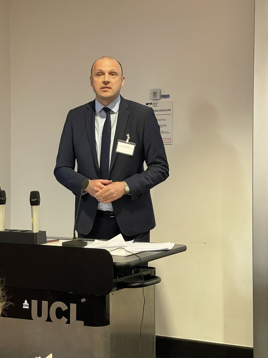 LVembassyUK's tweet photo. Dr @TomsRostoks is speaking on how we in the West will have to manage post war Russia - consequences, reparations &amp; war crime trials. The 1st panel on the changing security architecture in Europe at the @UCLSSEES Baltic Symposium is chaired by @edwardlucas. https://t.co/2kaoCFhmhE