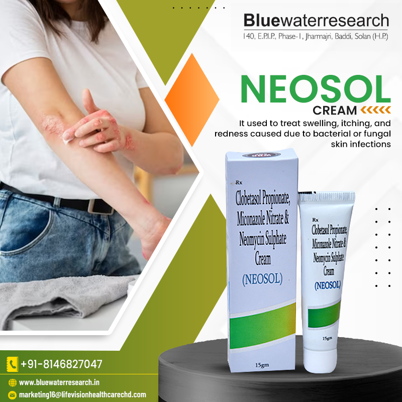 Neosol Cream by Blue Water Research 
#franchiseopportunity #pharmacy #creams #PharmaFranchise #swelling #Franchise #PharmaBusiness #itching #healthcare #pharmafranchisecompany #skincare #pharmafranchisecompanies #skincareproducts #topharmacompany #fungaltreatment